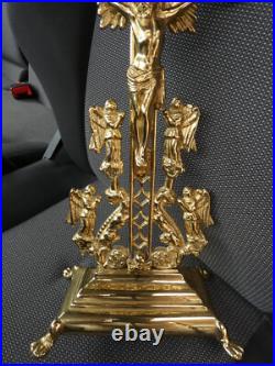 Antique french rare bronze crucifix angels lion paws religious rare