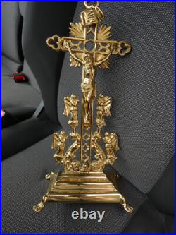 Antique french rare bronze crucifix angels lion paws religious rare