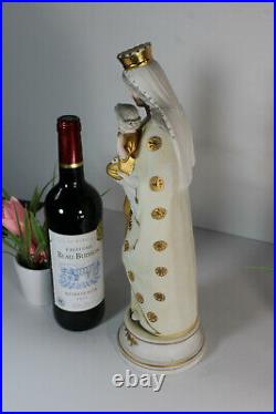 Antique french religious bisque porcelain madonna statue figurine