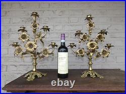 Antique french religious church altar candelabras candle holders floral rare