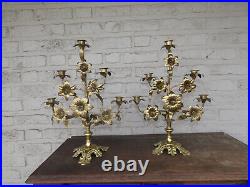 Antique french religious church altar candelabras candle holders floral rare