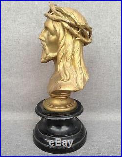 Antique french religious sculpture bust made of regule 19th century jesus