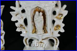 Antique french religious vieux paris porcelain chapel vase set madonna figurine