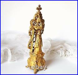 Antique french statue Virgin in shrine Jesus child Religious decor Gilded