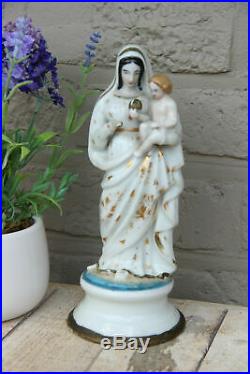 Antique french vieux paris porcelain madonna figurine statue religious