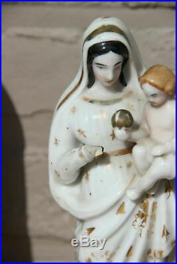 Antique french vieux paris porcelain madonna figurine statue religious