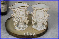 Antique french vieux paris porcelain pair religious vases marie jesus