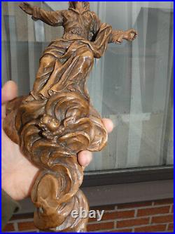 Antique french wood carved Madonna Angel wall statue figurine religious 19thc