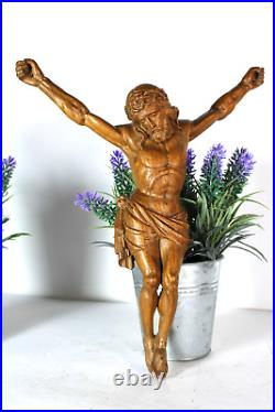 Antique french wood carved corpus christ jesus for crucifix religious