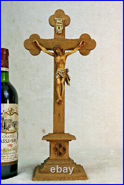 Antique french wood carved crucifix jesus cross neo gothic religious