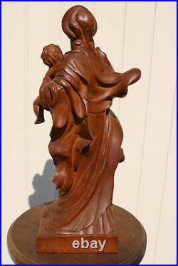 Antique french wood carved madonna child statue figurine religious