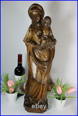 Antique french wood carved madonna statue religious