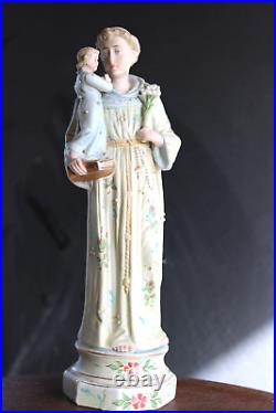 Antique german bisque porcelain saint anthony religious statue