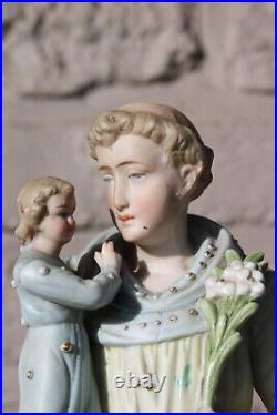 Antique german bisque porcelain saint anthony religious statue