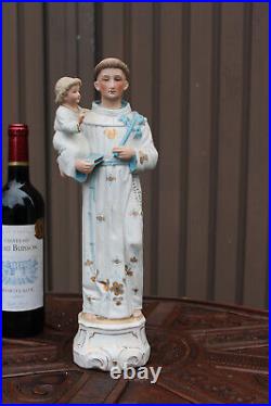 Antique german bisque porcelain saint anthony statue figurine religious