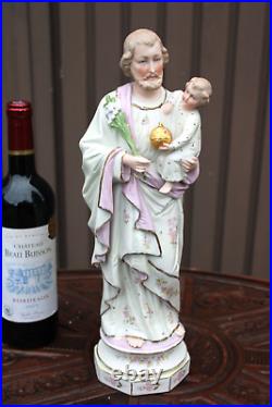 Antique german bisque porcelain saint joseph statue figurine religious