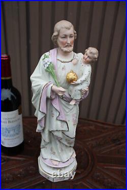 Antique german bisque porcelain saint joseph statue figurine religious