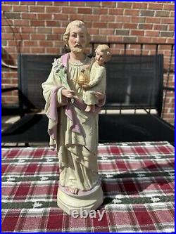 Antique german bisque porcelain saint joseph statue figurine religious Vintage