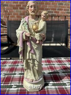 Antique german bisque porcelain saint joseph statue figurine religious Vintage