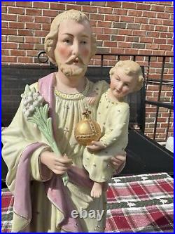 Antique german bisque porcelain saint joseph statue figurine religious Vintage