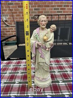 Antique german bisque porcelain saint joseph statue figurine religious Vintage