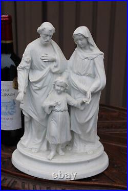 Antique german bisque white porcelain holy family statue religious