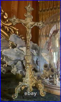 Antique gilt brass religious statues sacred heart crucifix oddities
