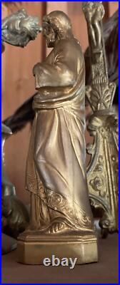 Antique gilt brass religious statues sacred heart crucifix oddities