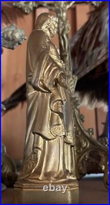 Antique gilt brass religious statues sacred heart crucifix oddities