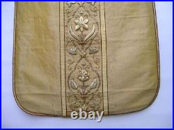 Antique goldbrocade religious goldhread vestment, embroidery applique Virgin Mary