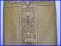 Antique goldbrocade religious goldhread vestment, embroidery applique Virgin Mary