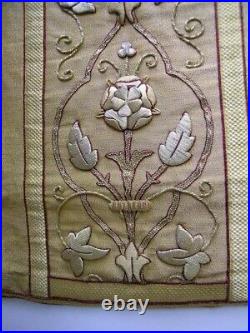 Antique goldbrocade religious goldhread vestment, embroidery applique Virgin Mary