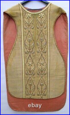 Antique goldbrocade religious goldhread vestment, embroidery applique Virgin Mary