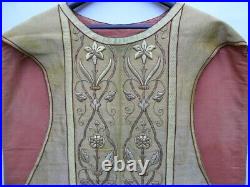 Antique goldbrocade religious goldhread vestment, embroidery applique Virgin Mary