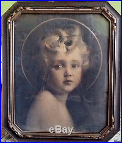 Antique gravure etching Light of the World Angel 19.5×23.5 inches, 1800's