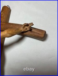 Antique hand carved wood religious Jesus Christ crucified cross sculpture God