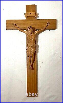 Antique hand carved wood religious Jesus Christ crucifix cross sculpture God