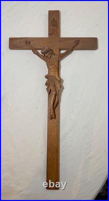 Antique hand carved wood religious Jesus Christ crucifix cross sculpture God Antique hand carved wood religious Jesus Christ crucifix cross sculpture God