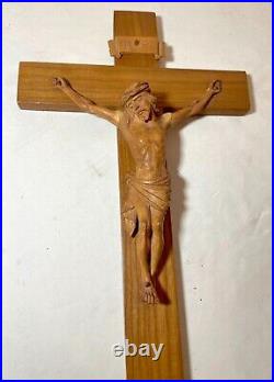 Antique hand carved wood religious Jesus Christ crucifix cross sculpture God