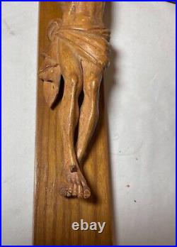 Antique hand carved wood religious Jesus Christ crucifix cross sculpture God