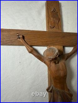 Antique hand carved wood religious Jesus Christ crucifix cross sculpture God Antique hand carved wood religious Jesus Christ crucifix cross sculpture God