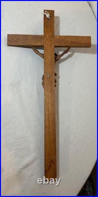 Antique hand carved wood religious Jesus Christ crucifix cross sculpture God Antique hand carved wood religious Jesus Christ crucifix cross sculpture God