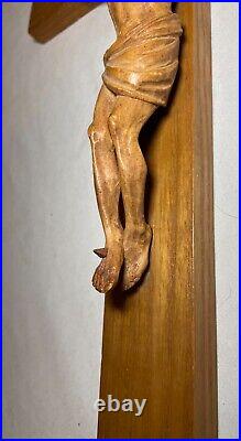 Antique hand carved wood religious Jesus Christ crucifix cross sculpture God