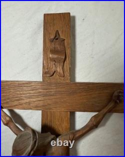 Antique hand carved wood religious Jesus Christ crucifix cross sculpture God Antique hand carved wood religious Jesus Christ crucifix cross sculpture God