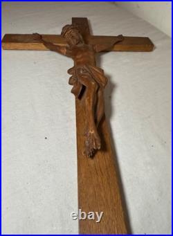Antique hand carved wood religious Jesus Christ crucifix cross sculpture God Antique hand carved wood religious Jesus Christ crucifix cross sculpture God