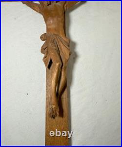 Antique hand carved wood religious Jesus Christ crucifix cross sculpture God Antique hand carved wood religious Jesus Christ crucifix cross sculpture God