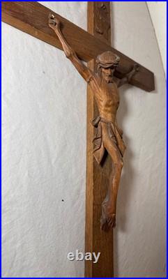 Antique hand carved wood religious Jesus Christ crucifix cross sculpture God Antique hand carved wood religious Jesus Christ crucifix cross sculpture God