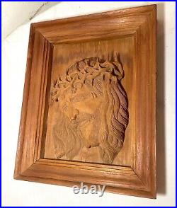 Antique hand carved wood religious Jesus folk art sculpture wall relief statue