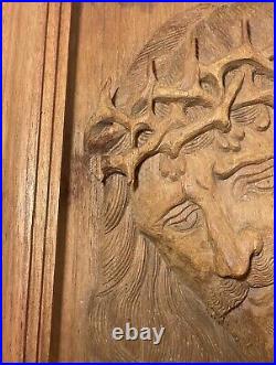 Antique hand carved wood religious Jesus folk art sculpture wall relief statue