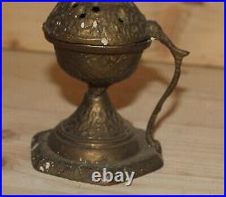 Antique hand made bronze religious incense burner with cross
